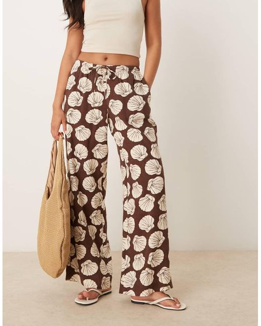 Abercrombie & Fitch Natural Linen Wide Leg Pull On Trousers