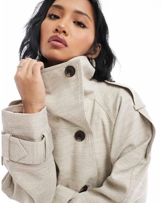 ASOS White Asos Design Petite Short Linen Trench Coat