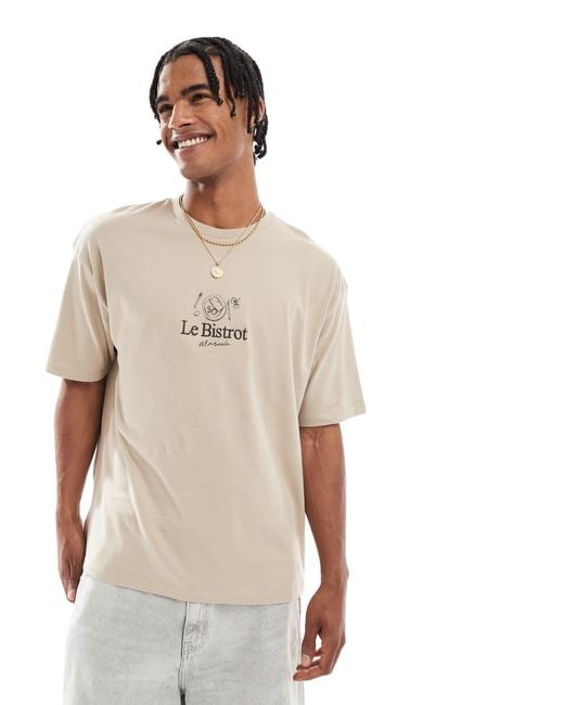 ASOS Natural Oversized T-shirt With Front Embroidery for men