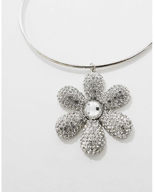 ASOS Brown Torque Choker With Crystal Flower Charm