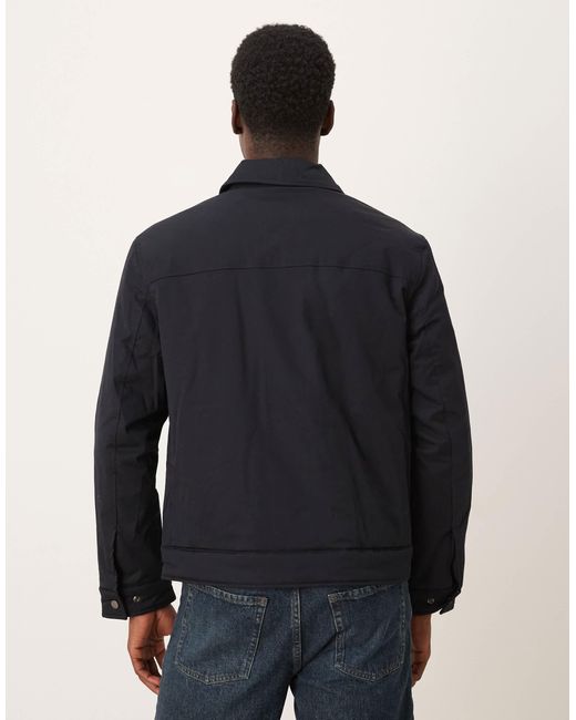Mango Blue Cotton Mix Harrington Jacket for men