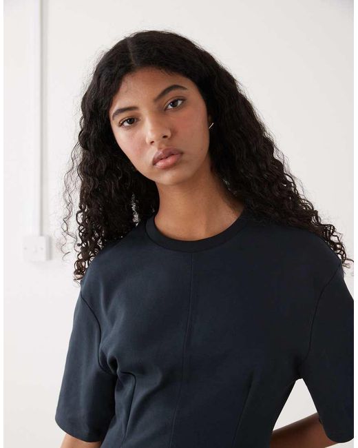 Monki Black Structured Cinched Waist T-shirt Mini Dress