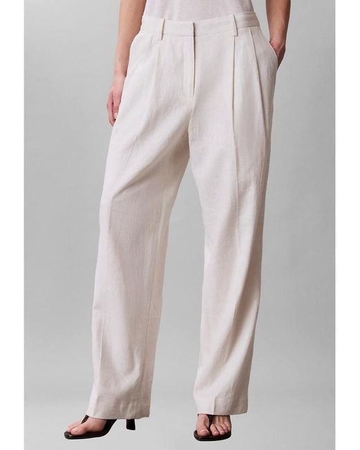 Calvin Klein Gray Linen Blend Wide Leg Trousers