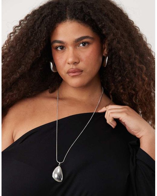 ASOS Black Asos Design Curve Fallen Shoulder Cinched Waist Top