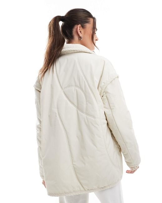 Threadbare White Quilted Jacket With Cord Detail
