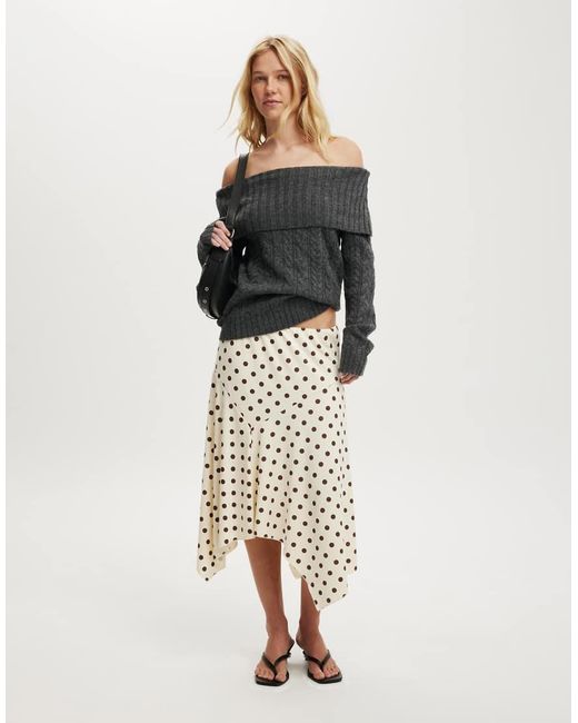 Cotton On Gray Fluffy Cable Off Shoulder Knit
