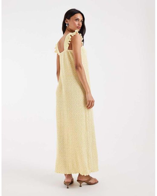 Pieces Natural Plisse Maxi Dress With Frill Sleeves