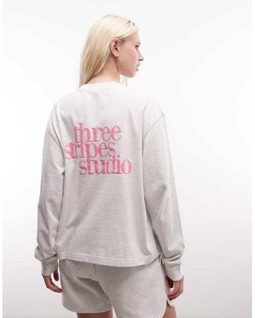 Adidas Originals White Three Stripes Studio Long Sleeve Top