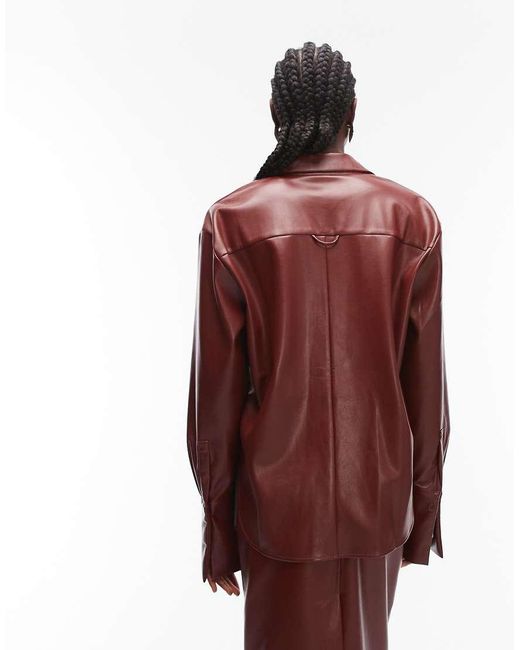 ASOS Red Faux-leather Oversized Dipped Hem Shirt
