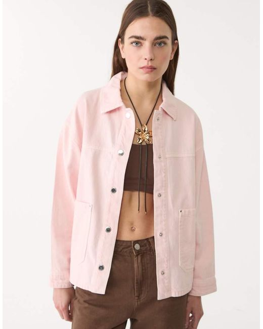 Stradivarius Pink Twill Jacket With Pockets
