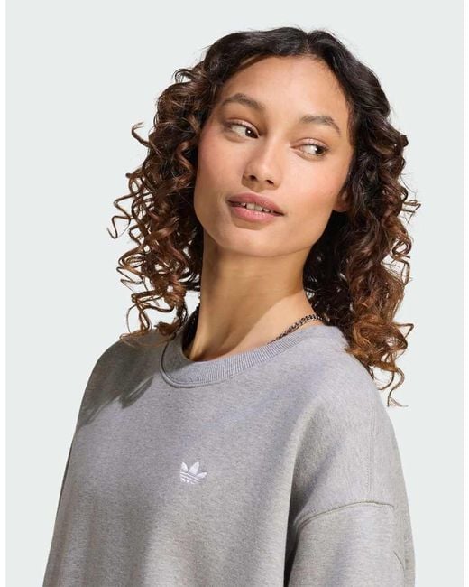 Adidas Originals Gray Essentials Crew Long Fleece Os Sweatshirt