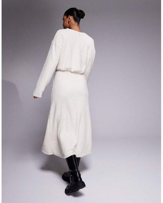 ASOS Gray Fluffy Long Sleeve Blouson Midi Dress