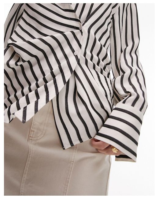 TOPSHOP Tophop Textured Wrap Stripe Top in White | Lyst Australia