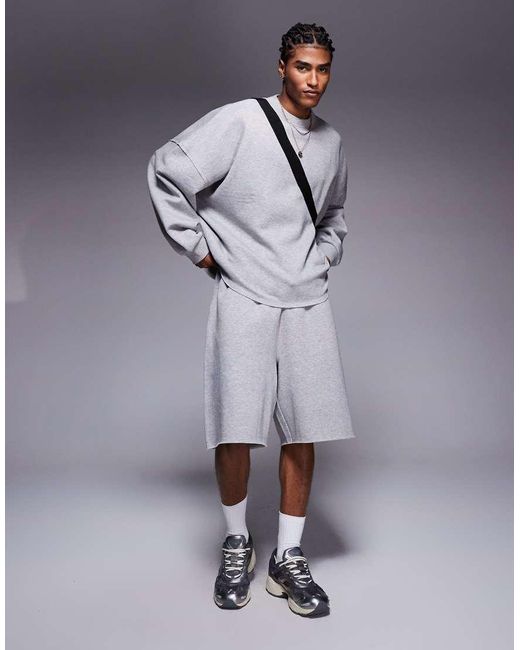 Sudadera Gris Jaspeado Ultragrande Con Bordes Sin Rematar De (Parte De Un Conjunto) ASOS de hombre de color Blue
