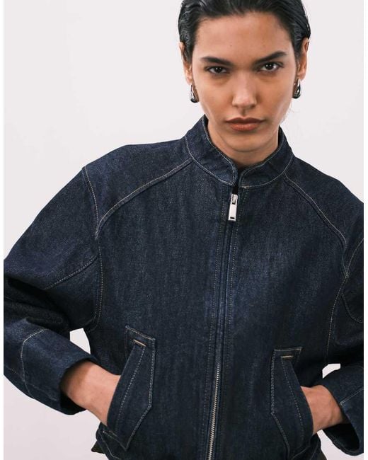Calvin Klein Blue Collarless Cropped Denim Jacket