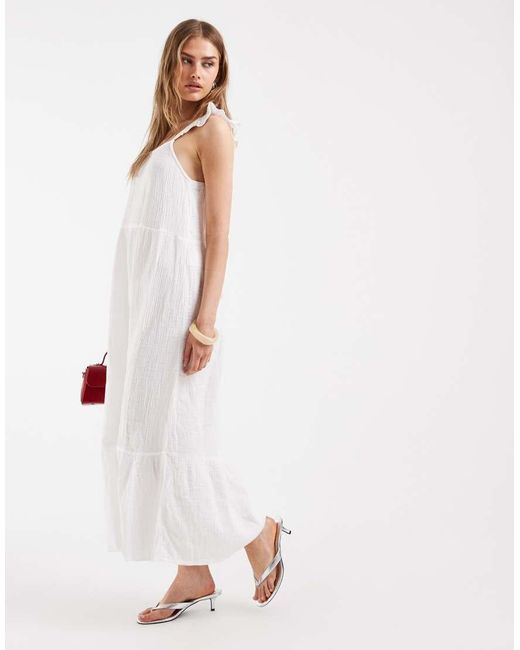 ONLY White Cheesecloth Tiered Maxi Dress