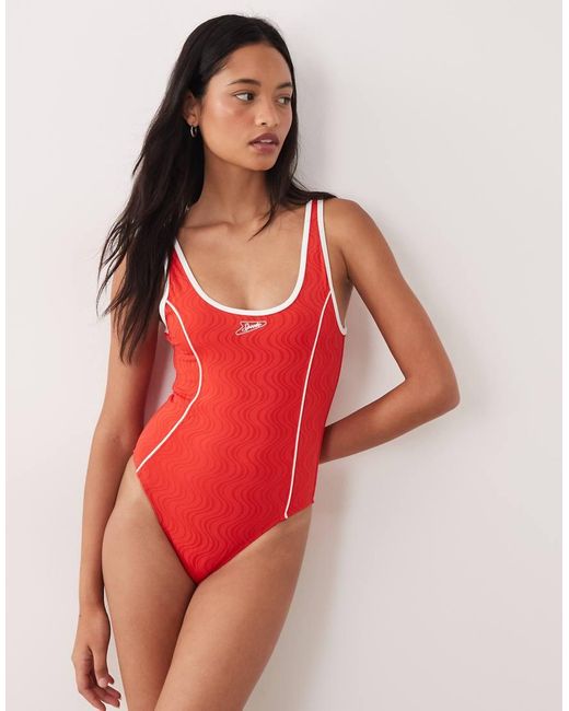 Speedo Red Jetstream Texture Bound Scoop Swimsuit