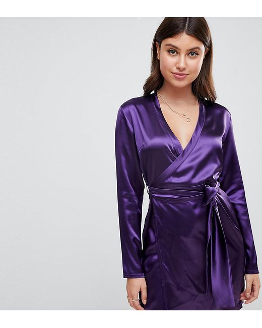 Boohoo Satijnen Mini-jurk Met Overslag In Paars in het Purple