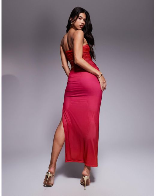 Kaiia Red – exklusives, doppellagiges, trägerloses maxikleid aus netzstoff