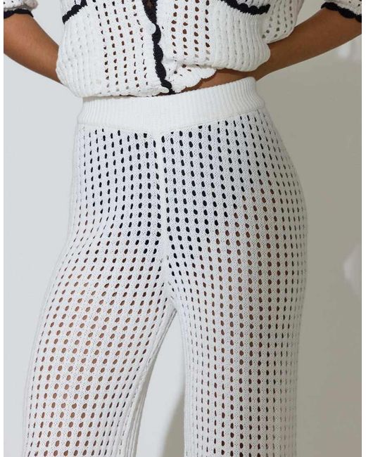 South Beach Gray Crochet Knit Cuff Detail Wide Leg Trousers