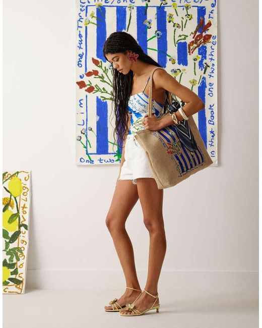 TOPSHOP Blue Tallie Graphic Tote Bag