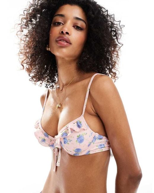 Miss Selfridge Multicolor Frill Tie Front Underwire Bikini Top