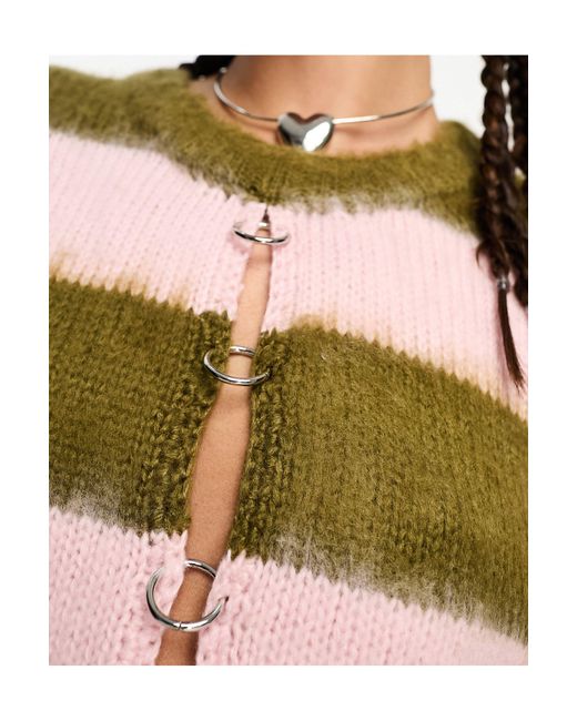 The Ragged Priest Multicolor Fluffy Knit Jumper With Open Front And Ring Detail-multi