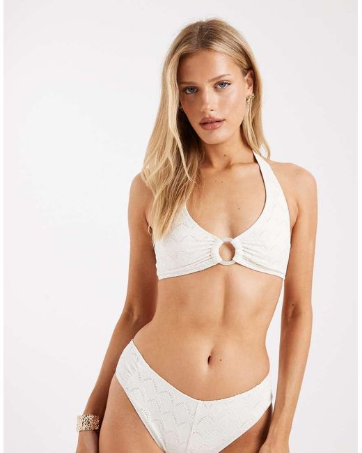 Lindex White Eyelet Halterneck Bikini Top