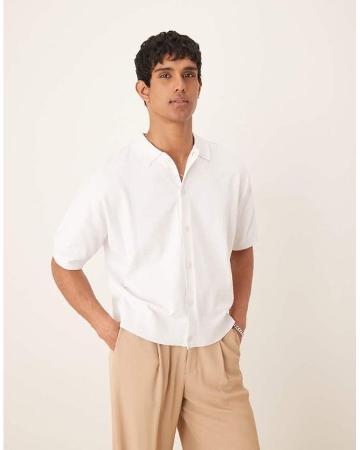 ASOS White Oversized Knitted Cotton Button Through Polo for men