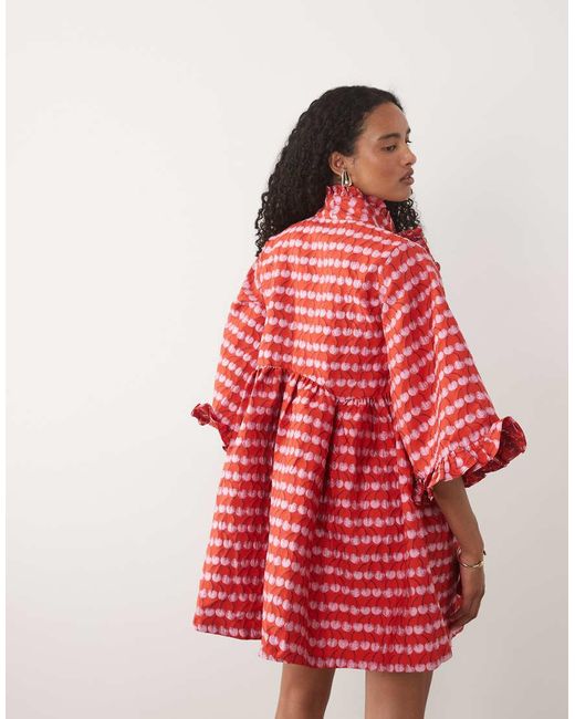 Sister Jane Red Clara Cherry Jacquard Oversized Bow Detail Mini Dress
