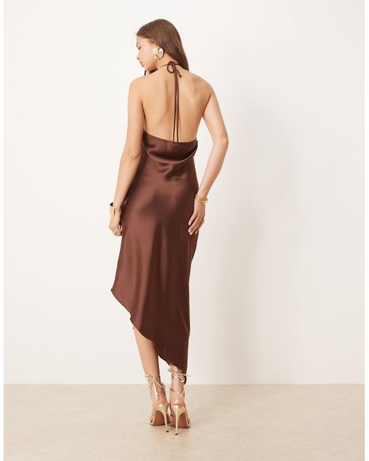 ASOS Natural Satin Halter Maxi Dress
