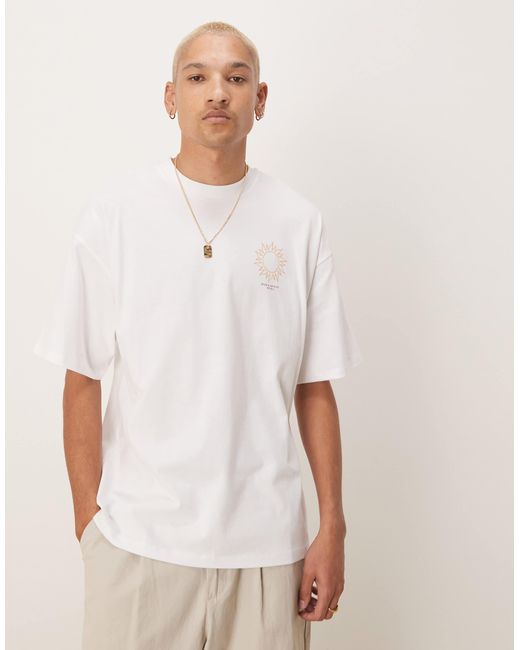 T-shirt oversize épais avec imprimé soleil au dos SELECTED pour homme en coloris Natural