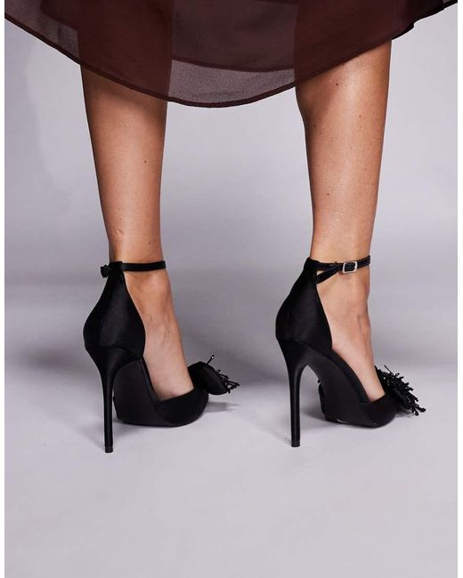 Public Desire Black Verde Heeled Shoes With Bow Detailing