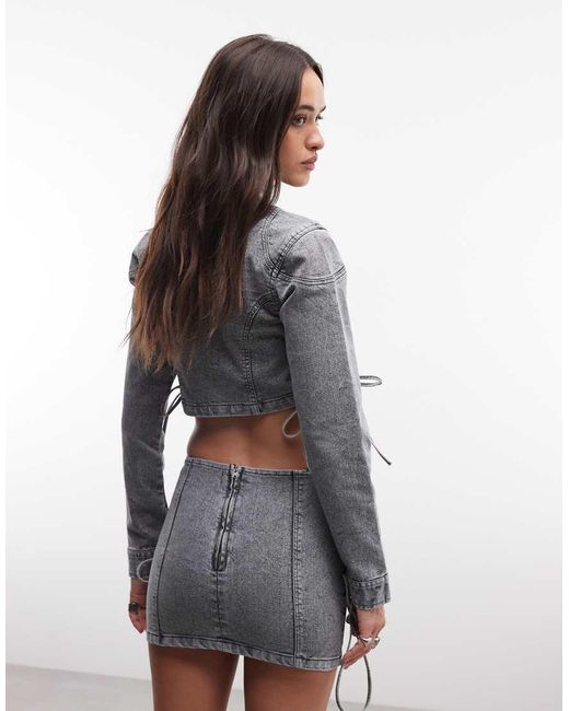 Liquor N Poker Gray Extreme Buckle Belt Denim Mini Skirt Co-Ord