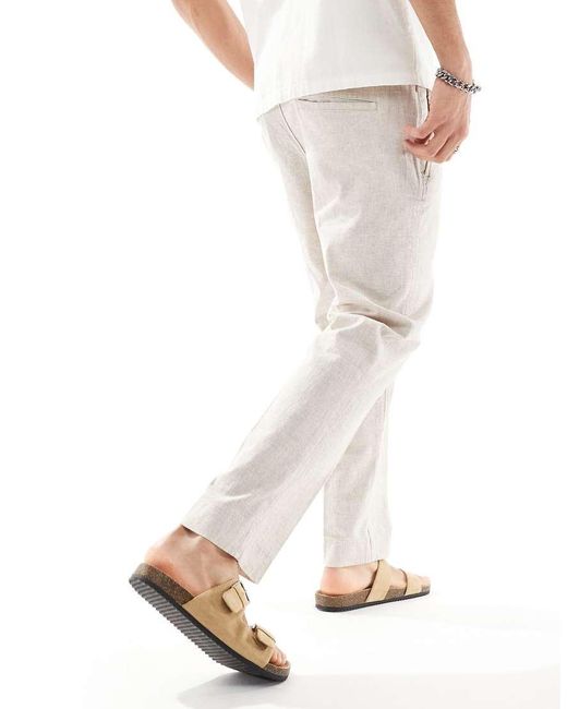 Abercrombie & Fitch Losvallende Geplooide Broek Van Linnenmix Met Elastische Taille in het White voor heren