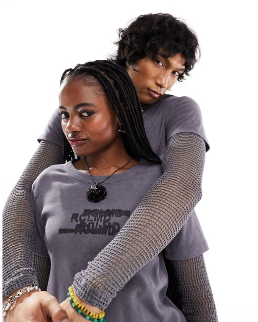 Reclaimed (vintage) Multicolor – zweilagiges unisex-t-shirt im grunge-design mit netzärmeln