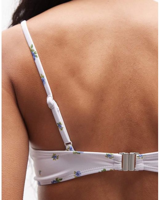 Daisy Street Brown Gingham Floral Contrast Cup Detail Bikini Top And Bottoms Set