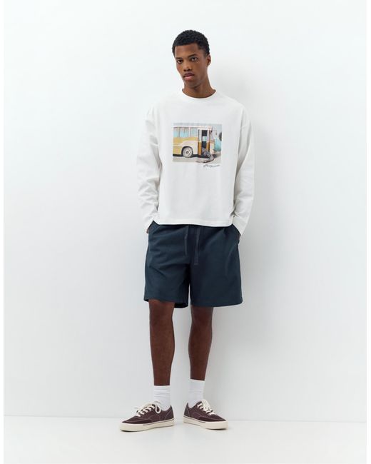 Pull&Bear – hemd aus leinenmix in White für Herren