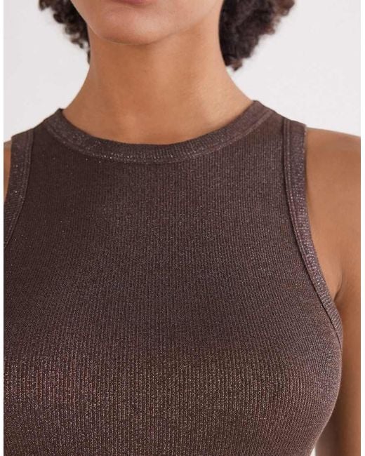 Intimissimi Gray Ribbed Lamé Cotton Vest Top