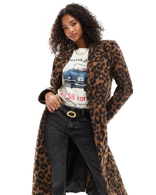 ASOS Brown – longline-duster-jacke mit angerautem leopardenmuster