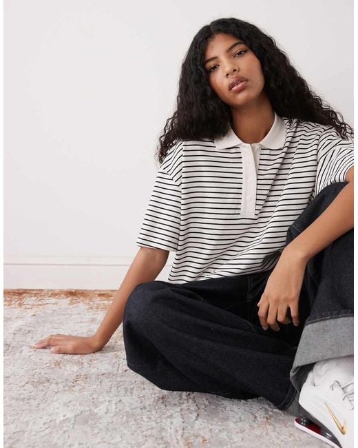 Monki Black Boxy Fit Short Sleeve Polo Shirt