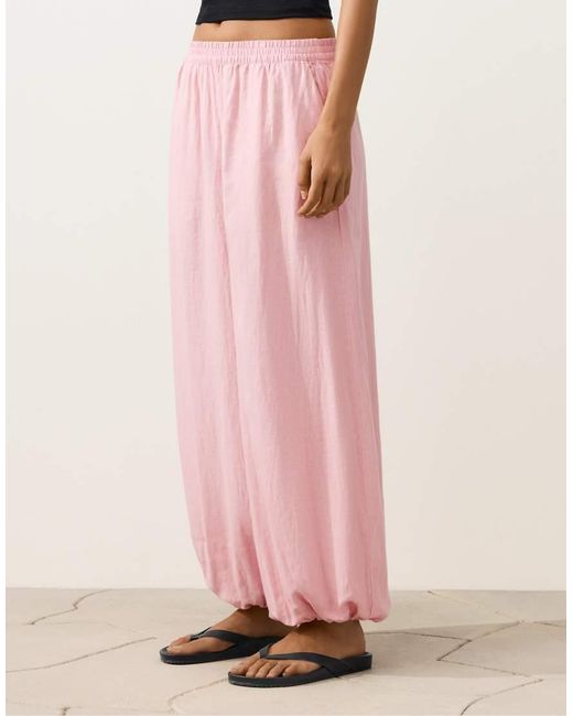 Oysho Pink 100% Linen Bloomer Trousers