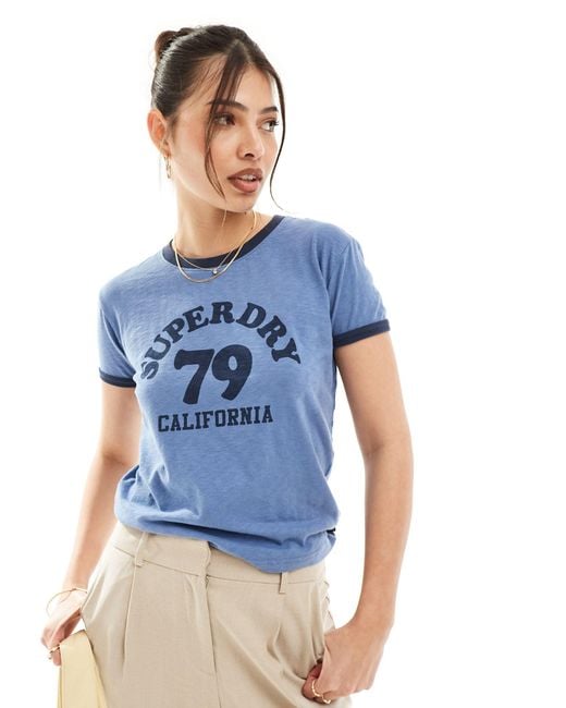 Superdry Blue – athletic essentials – ringer-t-shirt für den strand