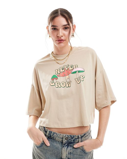 ONLY Natural Never Grow Up Graphic Cropped T-shirt