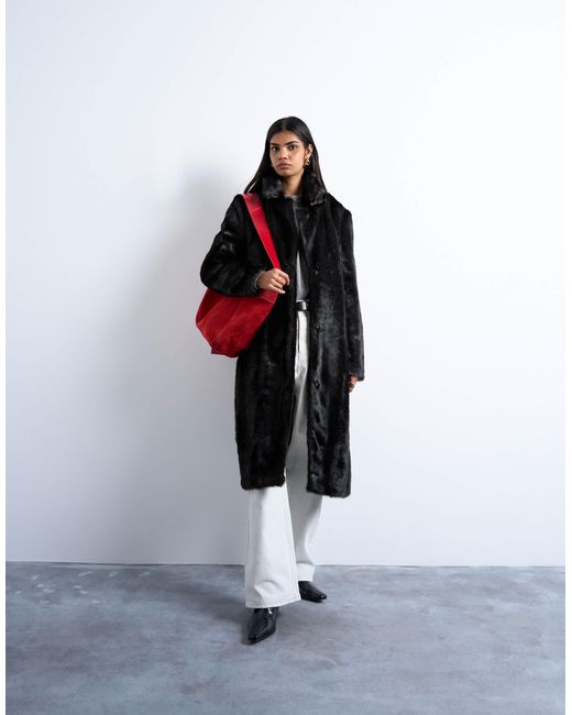 TOPSHOP White Faux Fur Going Out Longline Coat