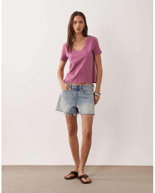 Mango Red Teen V Neck Lace Trim T-shirt