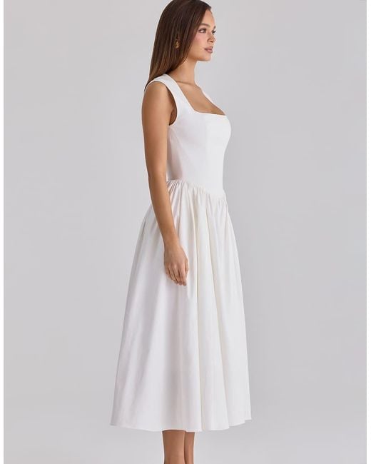 House Of Cb White Emmy Cotton Midi Sundress