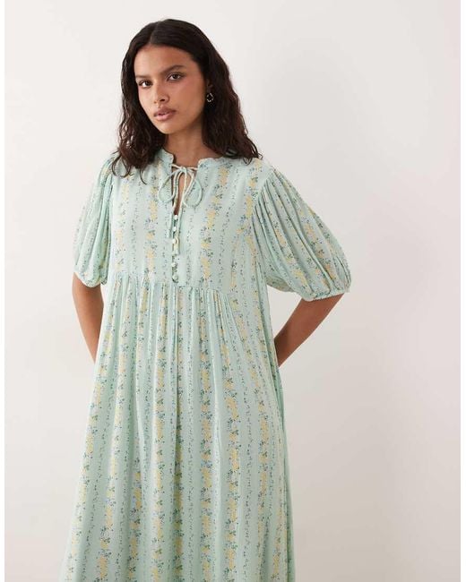 Y.A.S Green Festival Boho Style Puff Sleeve Maxi Dress With Button Front Detail