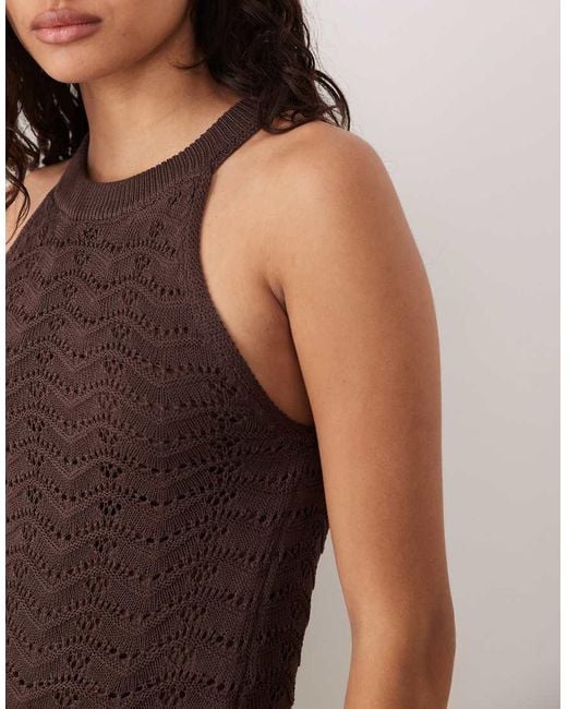 Y.A.S Brown Zigzag Crochet High Neck Sleeveless Midi Dress