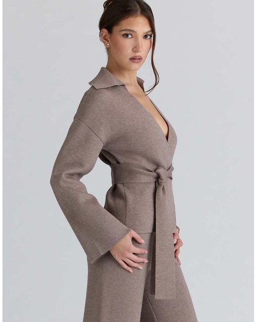 House Of Cb Brown Fallon Taupe Wool Wrap Contour Jacket